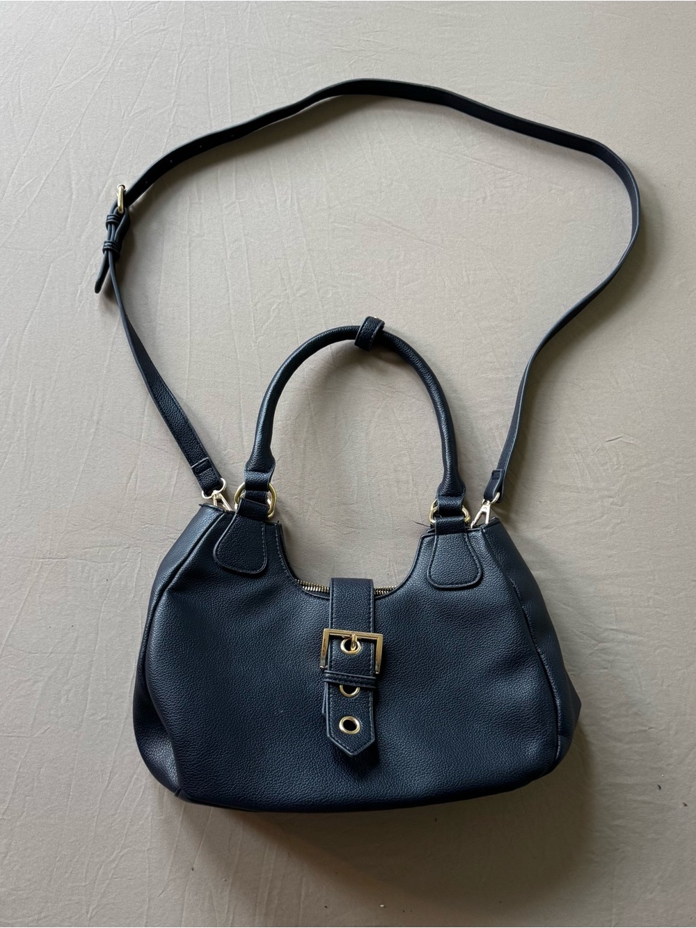Crazy Line Buckle Pebbled Hobo Handbag